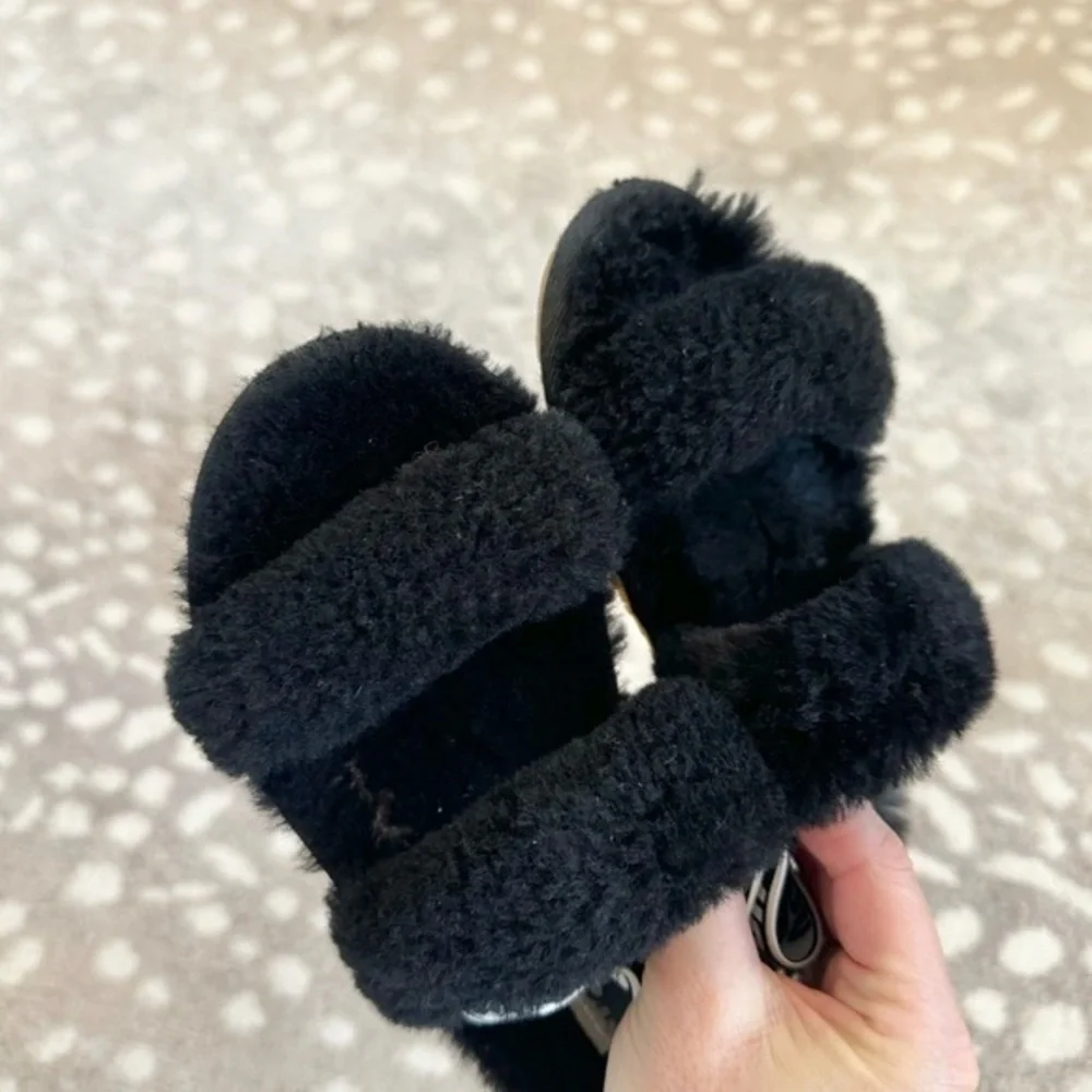 UGG Oh Yeah Girl’s Black‎ Sheepskin Slingback Slipper Sandals Size 12
